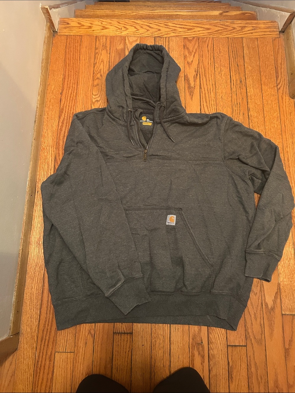 Carhartt Men's Charcoal Gray Quarter-Zip Hooded Sweatshirt